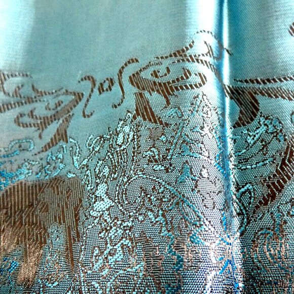 100% Silk Scarf Blue & Black Embossed Lucky Elephant Reflective 73" x 27" NWT - Picture 9 of 14
